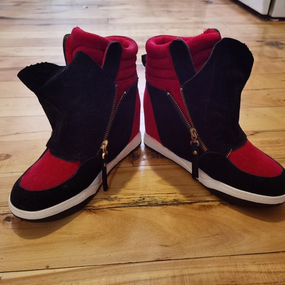 Black red wedge platform shoes zipper - Picture 7 of 9